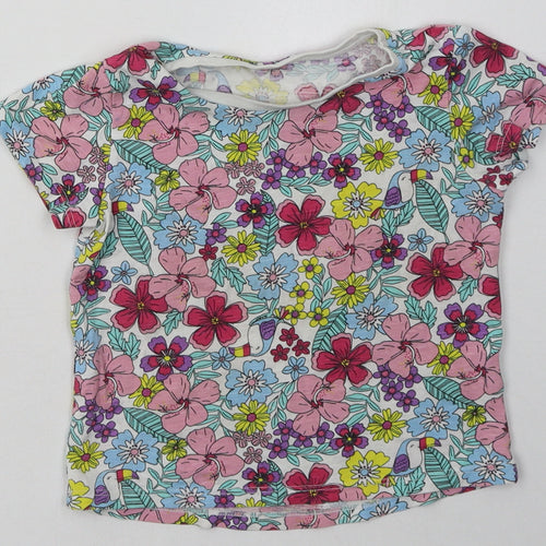 Matalan Girls Pink Floral Cotton Basic T-Shirt Size 18-24 Months Crew Neck Pullover