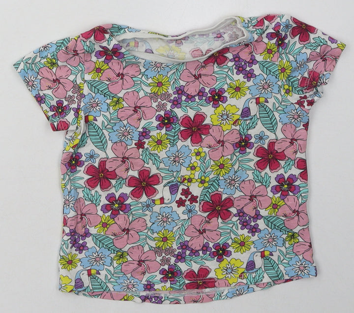 Matalan Girls Pink Floral Cotton Basic T-Shirt Size 18-24 Months Crew Neck Pullover