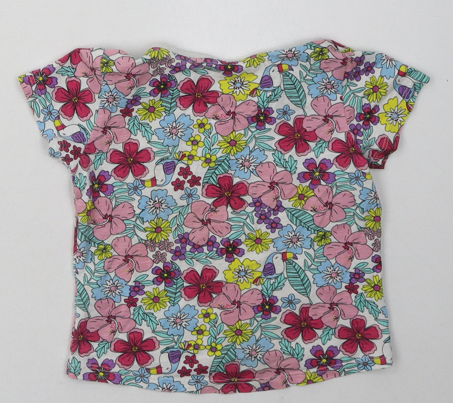 Matalan Girls Pink Floral Cotton Basic T-Shirt Size 18-24 Months Crew Neck Pullover