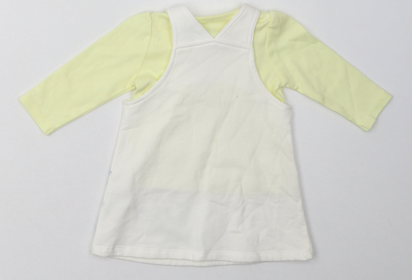 Nutmeg Girls Yellow Floral Cotton A-Line  Size 3-6 Months  Crew Neck Buckle - Minnie Mouse