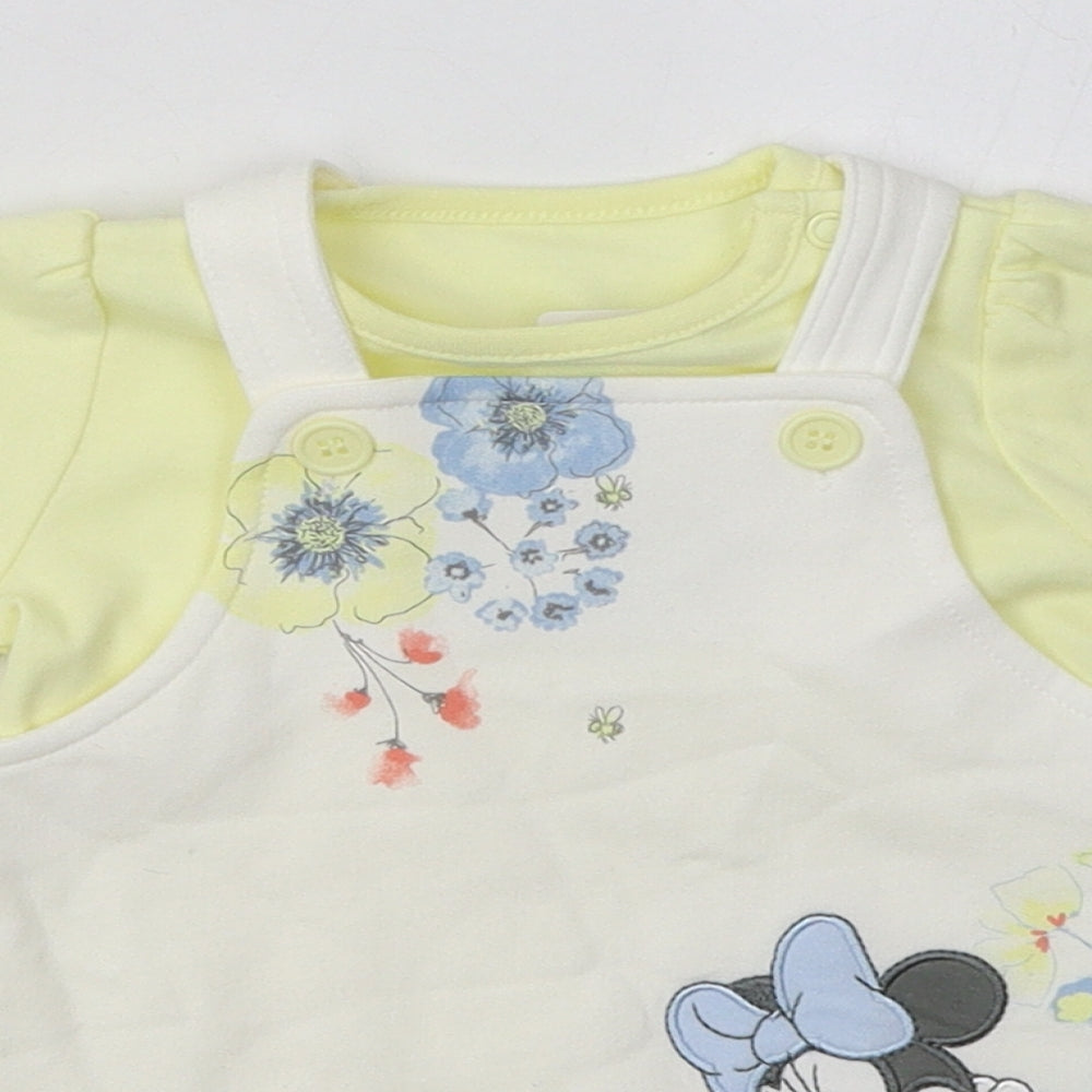 Nutmeg Girls Yellow Floral Cotton A-Line  Size 3-6 Months  Crew Neck Buckle - Minnie Mouse