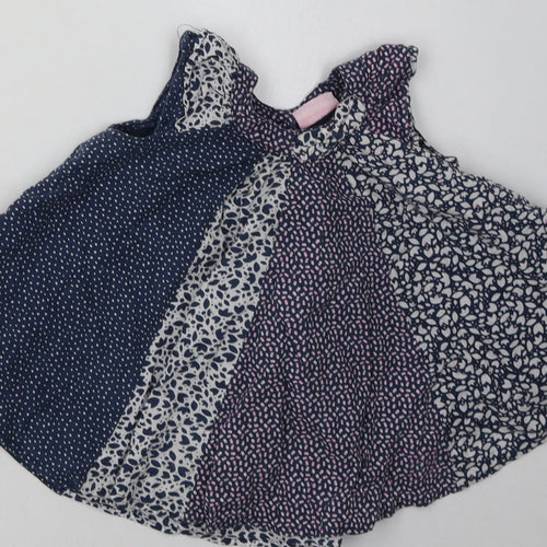 mini me Girls Blue Polka Dot Cotton A-Line  Size 3-6 Months  Crew Neck Button