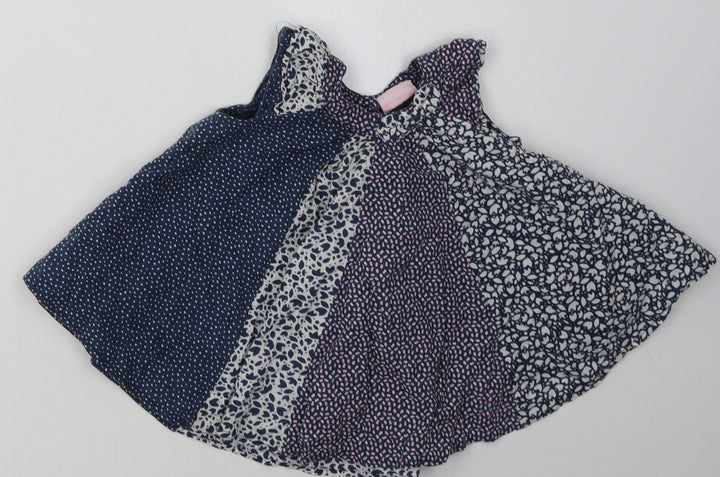 mini me Girls Blue Polka Dot Cotton A-Line Size 3-6 Months Crew Neck Button