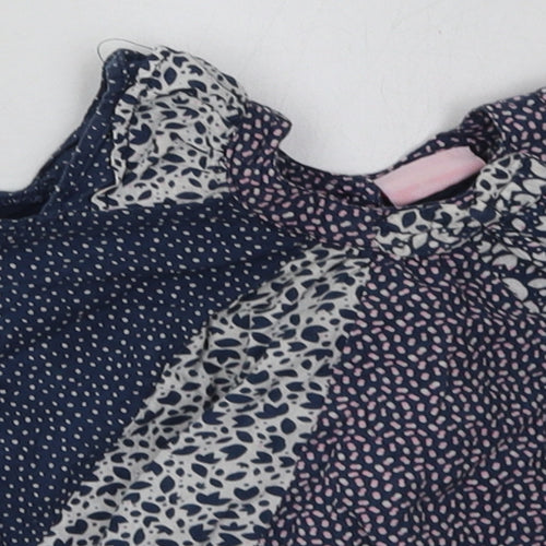 mini me Girls Blue Polka Dot Cotton A-Line  Size 3-6 Months  Crew Neck Button