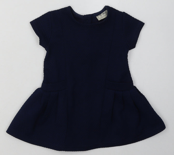 NEXT Girls Blue Polyester A-Line Size 9-12 Months Crew Neck Button