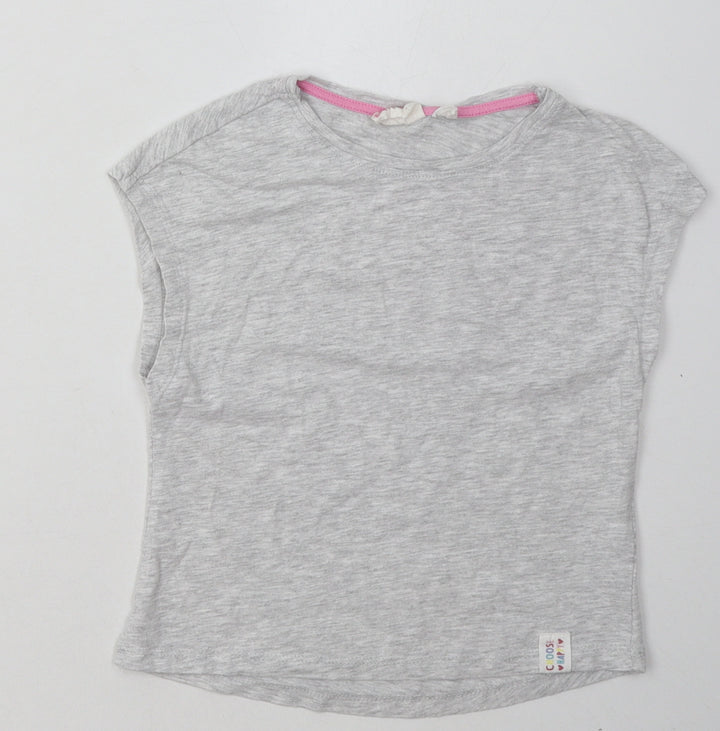alive Girls Grey  Cotton Basic T-Shirt Size 7 Years Crew Neck Button