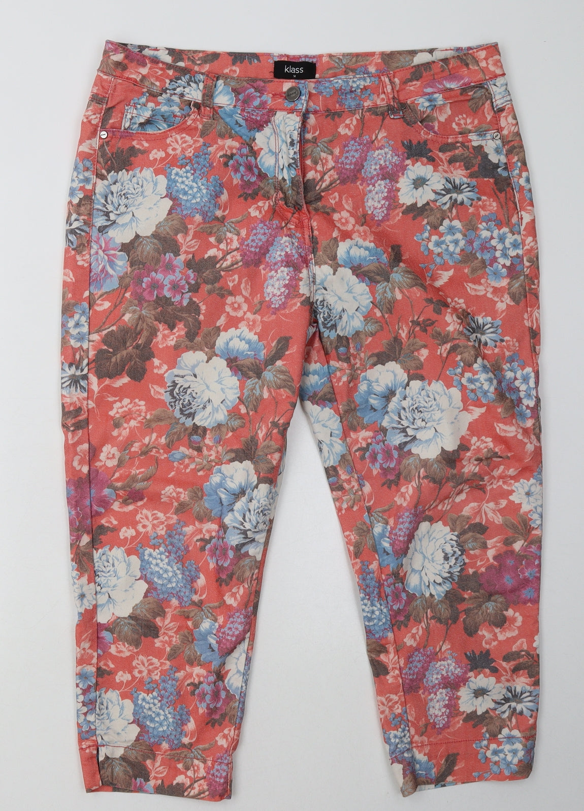 Klass Womens Pink Floral Cotton Cropped Jeans Size 14 L24 in Regular Button