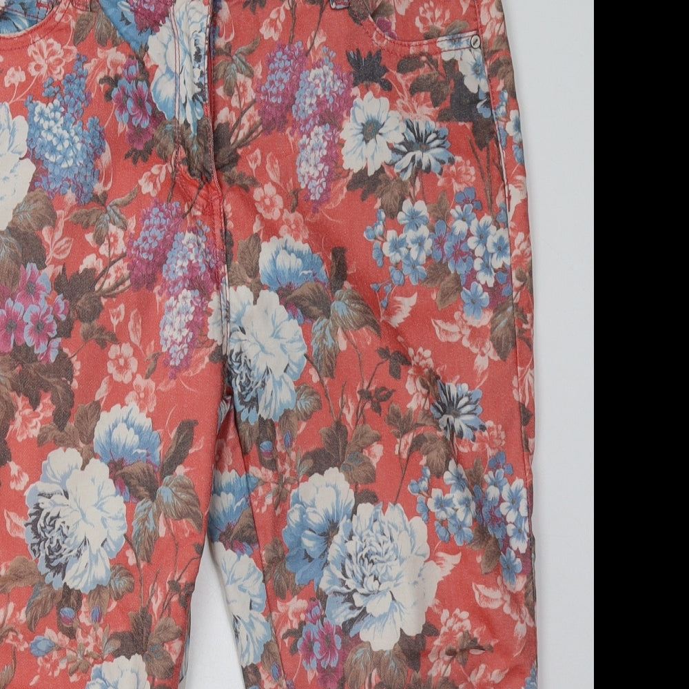 Klass Womens Pink Floral Cotton Cropped Jeans Size 14 L24 in Regular Button