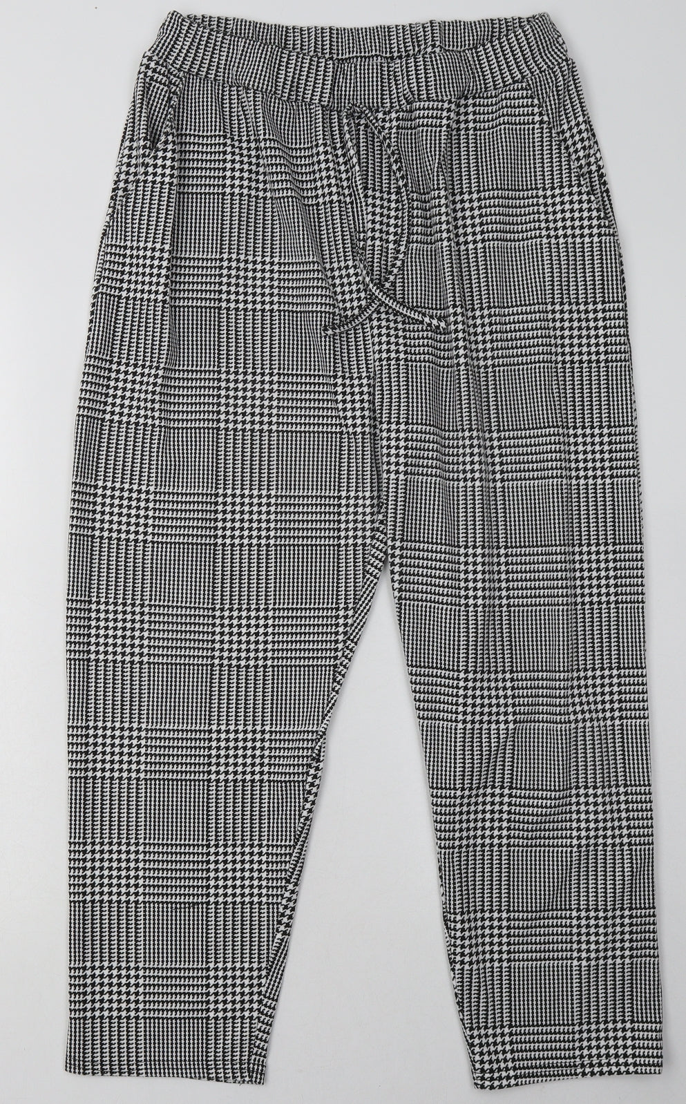 Preworn Womens White Check Polyester Cropped Trousers Size 16 L26 in Regular Tie