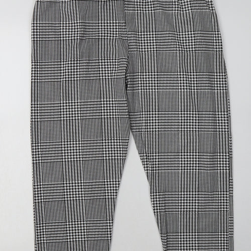Preworn Womens White Check Polyester Cropped Trousers Size 16 L26 in Regular Tie