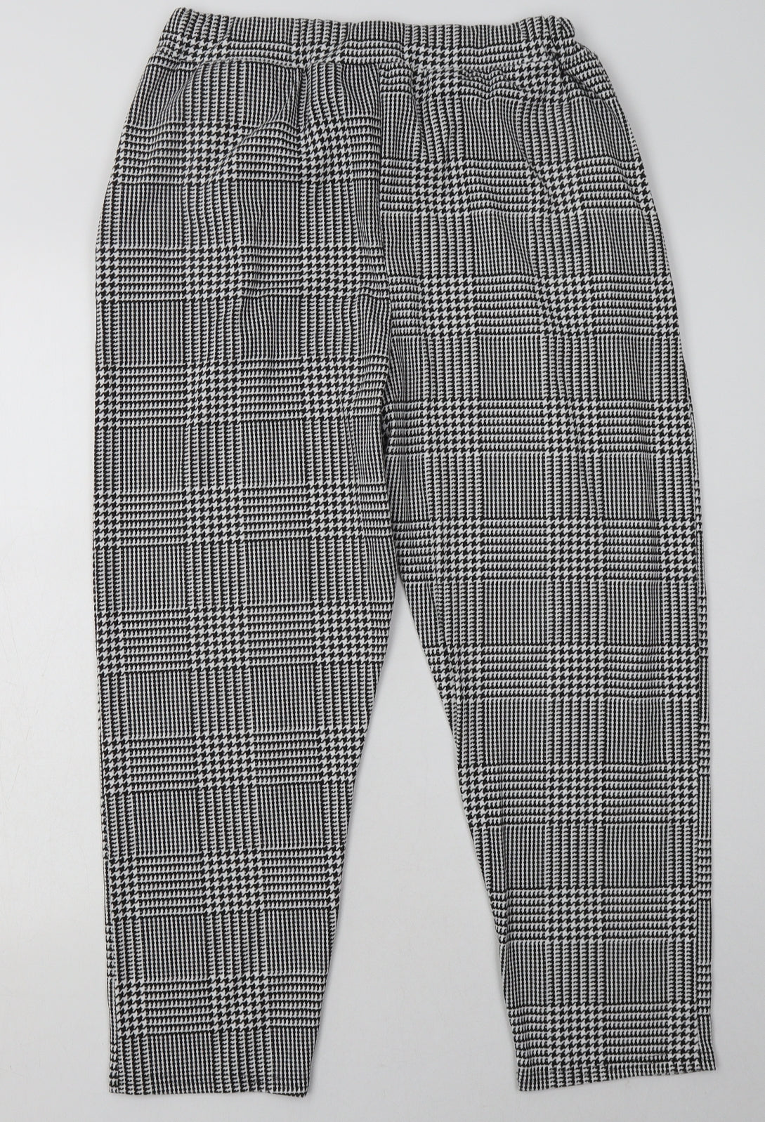 Preworn Womens White Check Polyester Cropped Trousers Size 16 L26 in Regular Tie