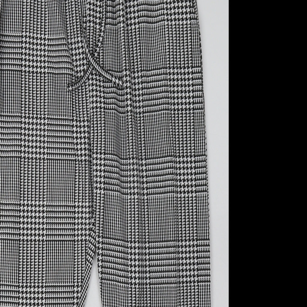 Preworn Womens White Check Polyester Cropped Trousers Size 16 L26 in Regular Tie