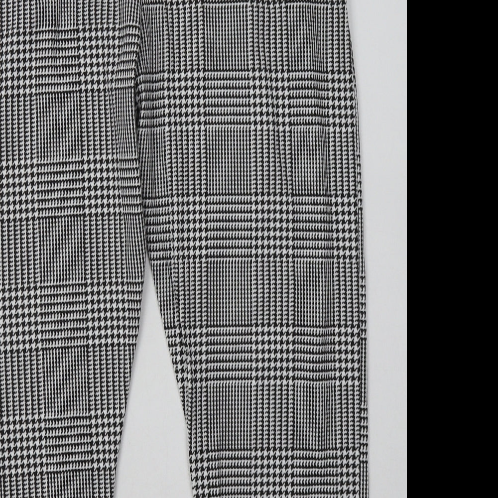 Preworn Womens White Check Polyester Cropped Trousers Size 16 L26 in Regular Tie