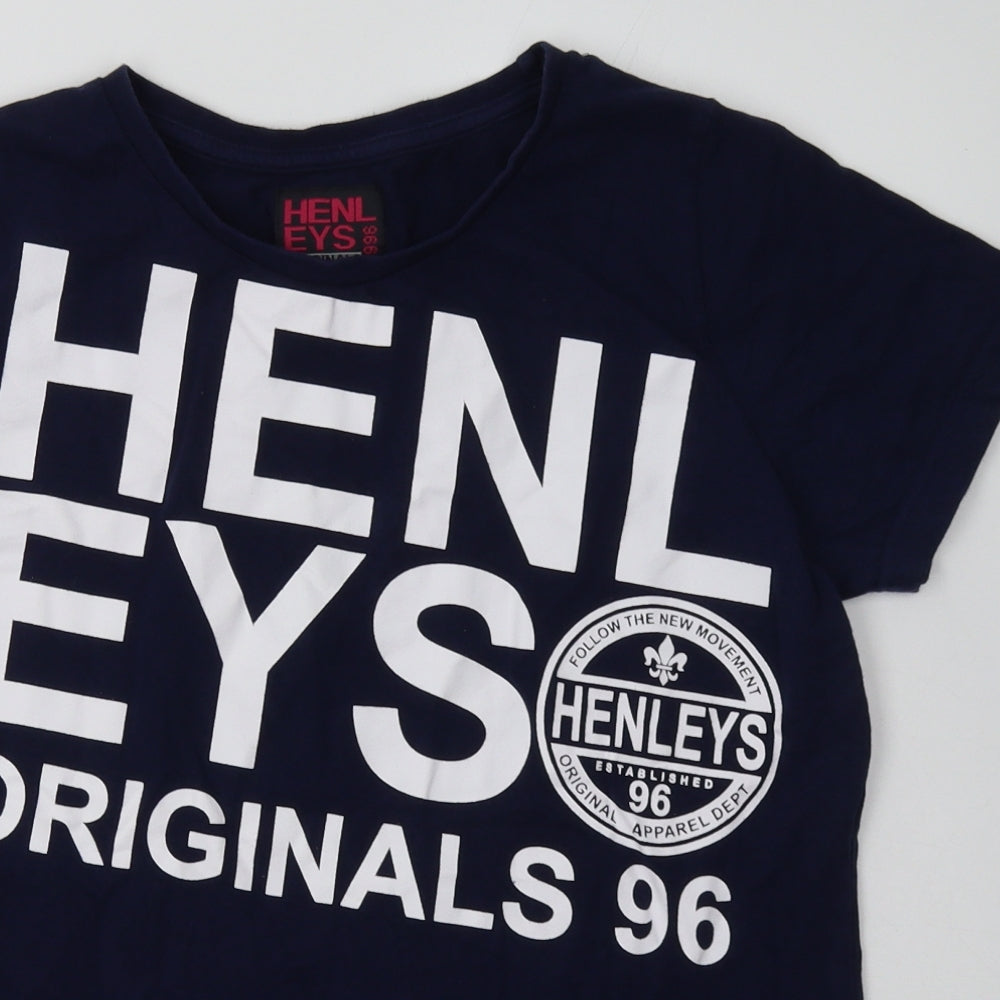 Henleys Womens Blue  Cotton Basic T-Shirt Size 16 Crew Neck