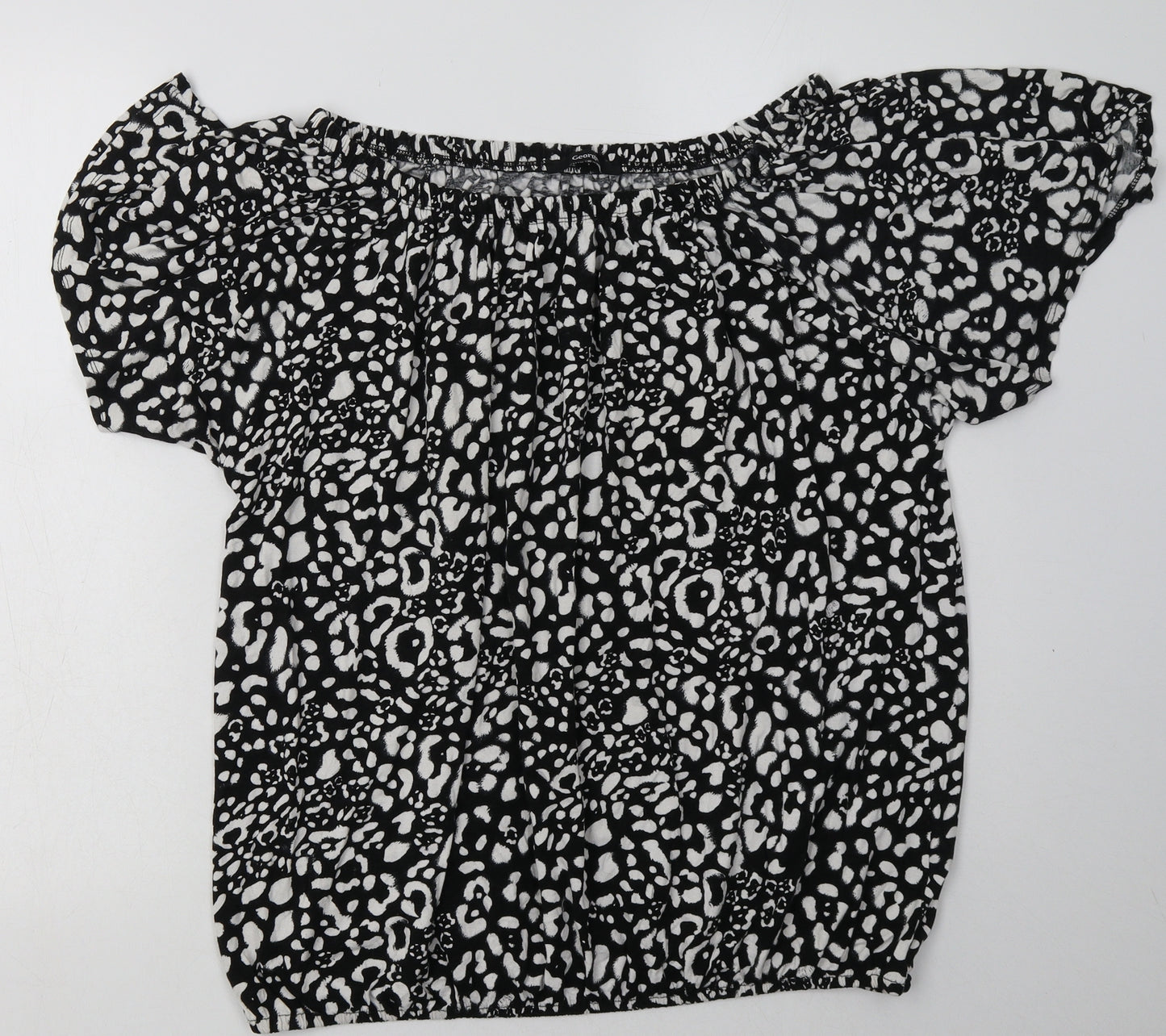 George Womens Black Animal Print Viscose Basic Blouse Size 18 Off the Shoulder
