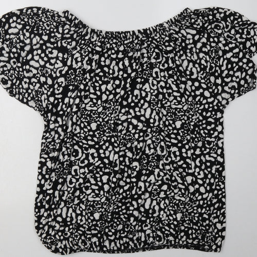 George Womens Black Animal Print Viscose Basic Blouse Size 18 Off the Shoulder