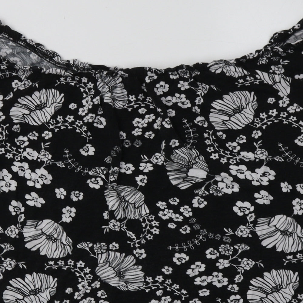 George Womens Black Floral Viscose Basic T-Shirt Size 14 Off the Shoulder