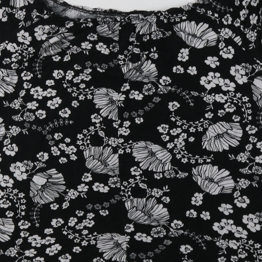 George Womens Black Floral Viscose Basic T-Shirt Size 14 Off the Shoulder