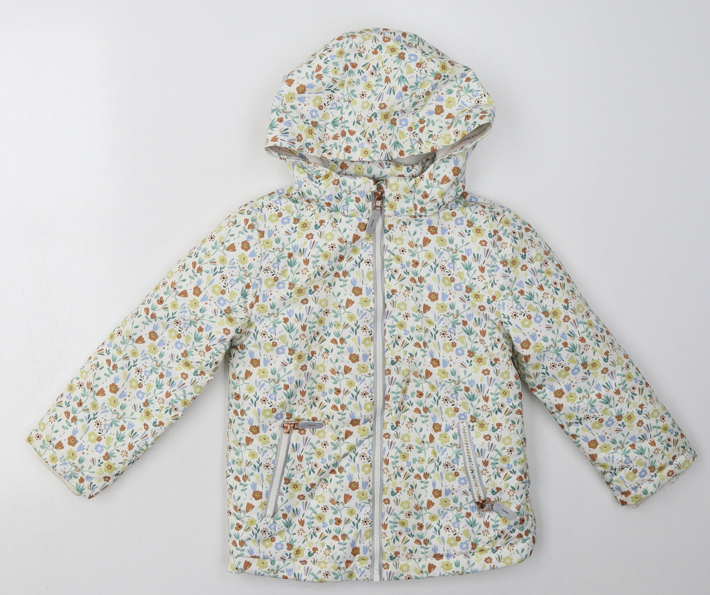 Primark Girls Beige Floral  Basic Coat Coat Size 4-5 Years  Zip