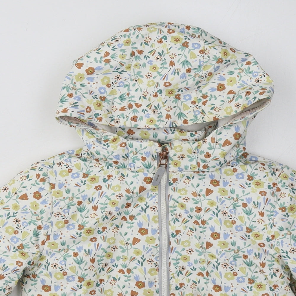 Primark Girls Beige Floral  Basic Coat Coat Size 4-5 Years  Zip