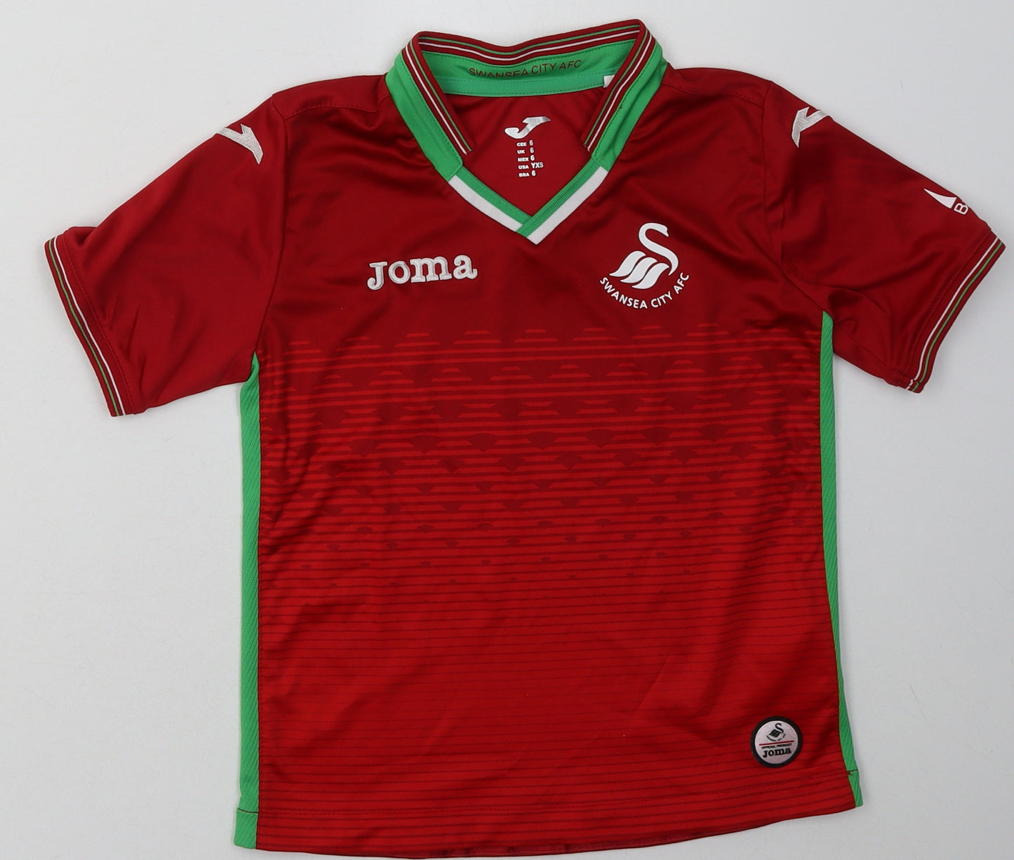 Joma Boys Red  Polyester Basic T-Shirt Size 6 Years Crew Neck Pullover - Swansea City AFC