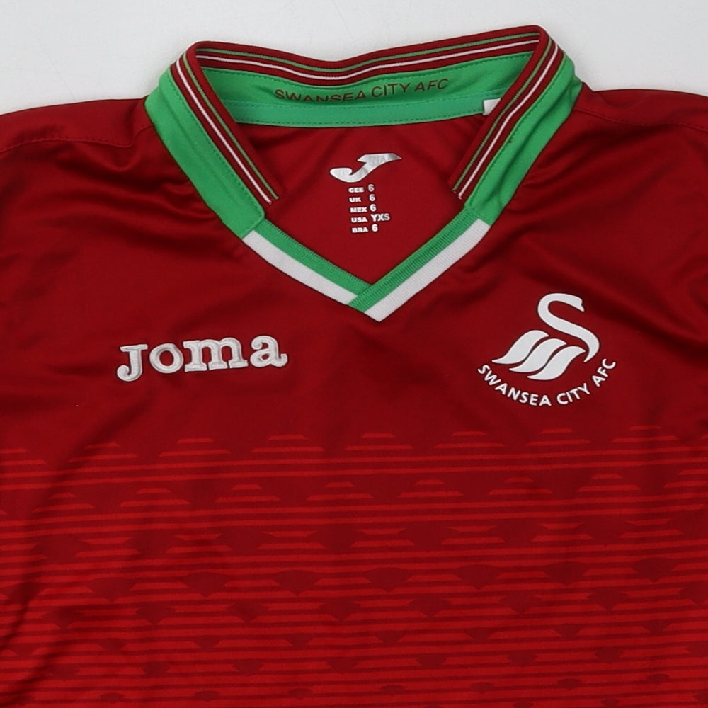 Joma Boys Red  Polyester Basic T-Shirt Size 6 Years Crew Neck Pullover - Swansea City AFC