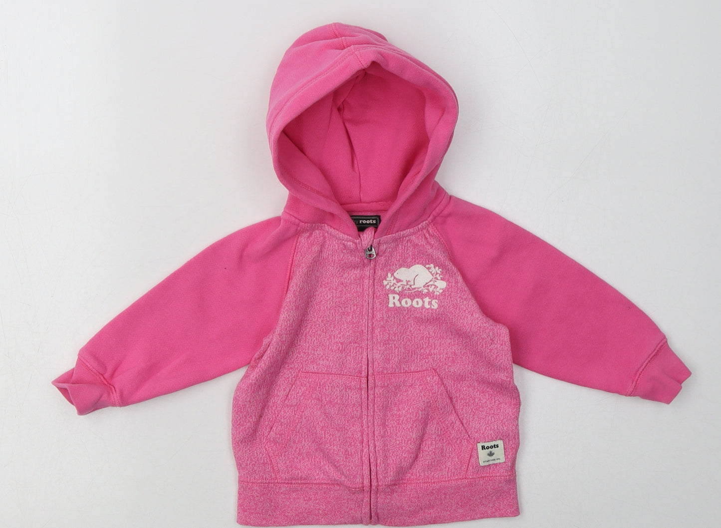 Roots Girls Pink  Cotton Full Zip Jumper Size 12-18 Months  Zip