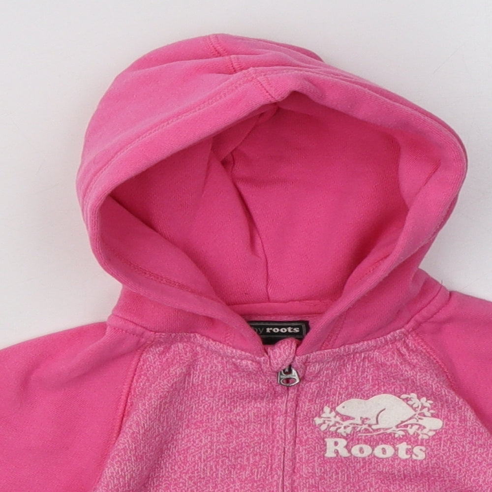 Roots Girls Pink  Cotton Full Zip Jumper Size 12-18 Months  Zip