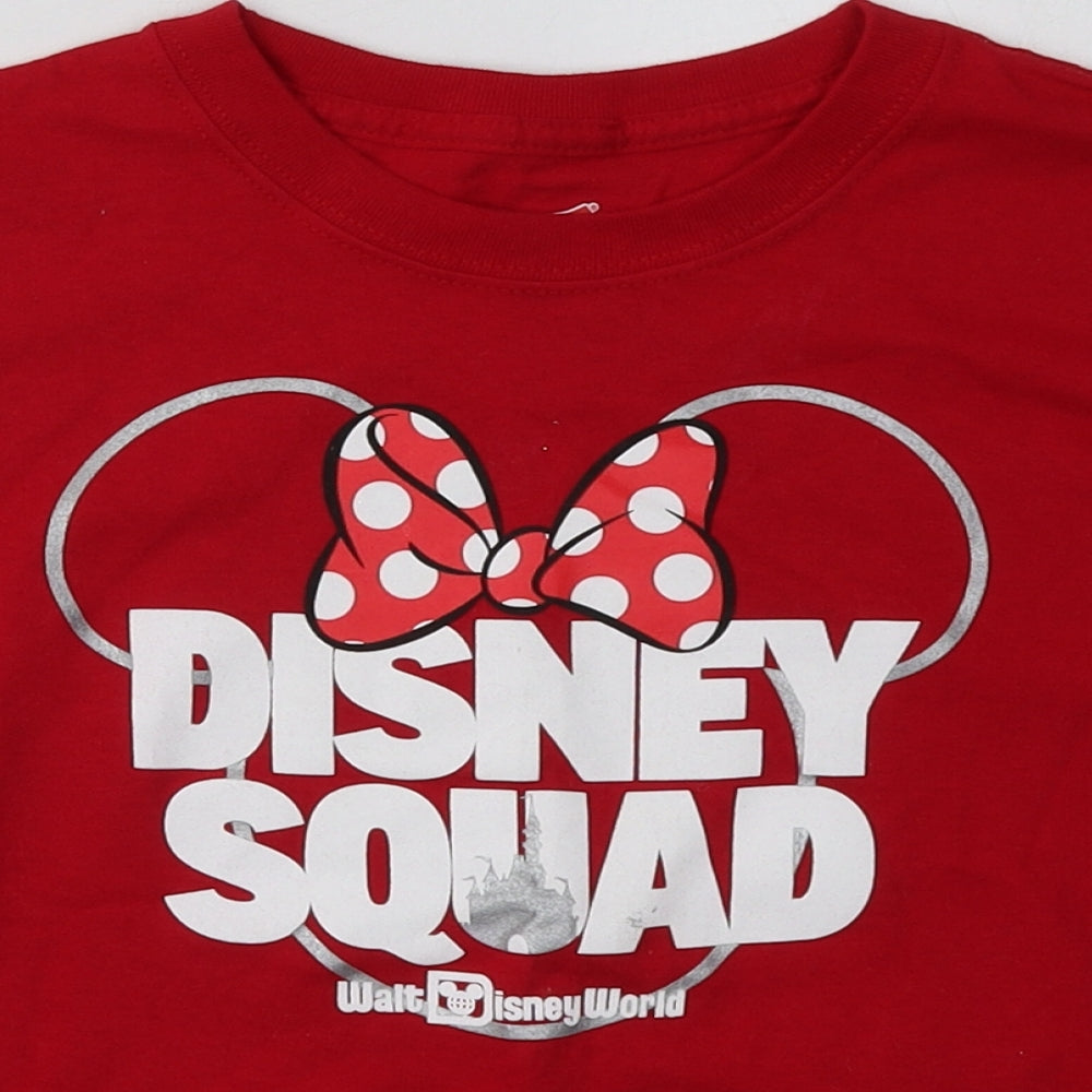 Hanes Girls Red  Cotton Basic T-Shirt Size S Crew Neck Pullover - disney squad