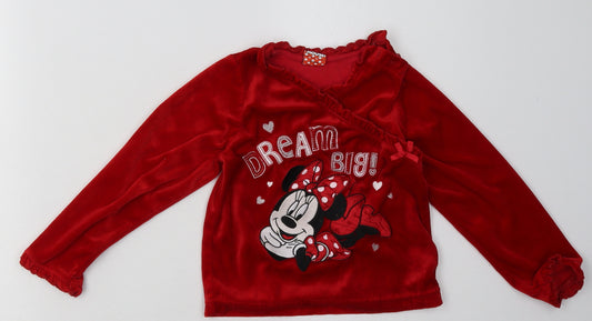 Front view of mataan girls’ red geometric polyester cami pyjama top, size 18-24, months button - minnie mouse