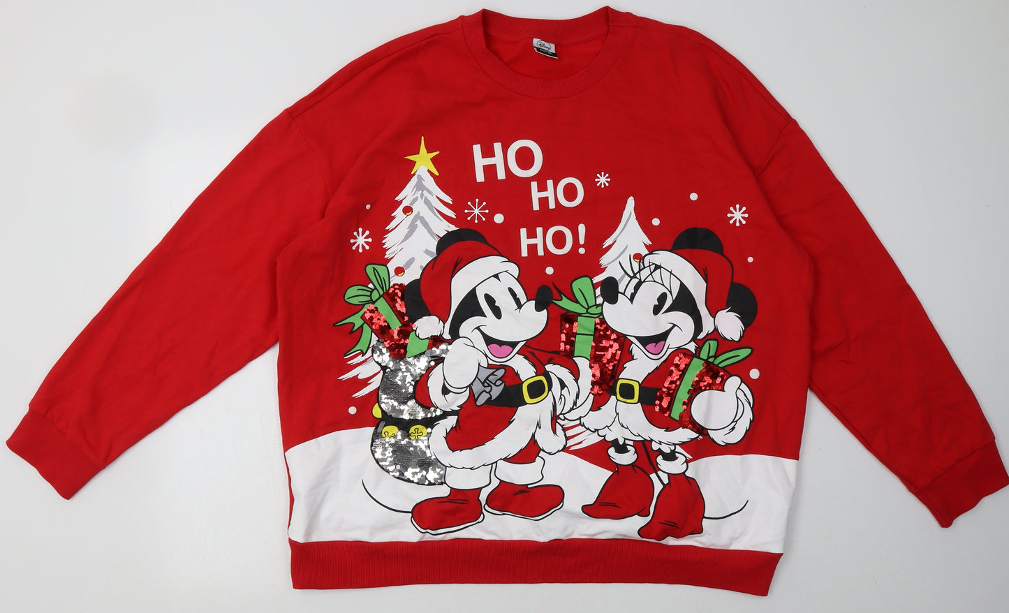 George Mens Red  Cotton Pullover Sweatshirt Size XL   - Mickey Christmas
