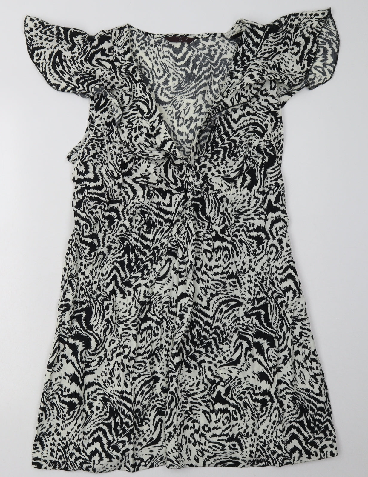 Evans Womens Beige Animal Print Viscose A-Line  Size 16  V-Neck Pullover