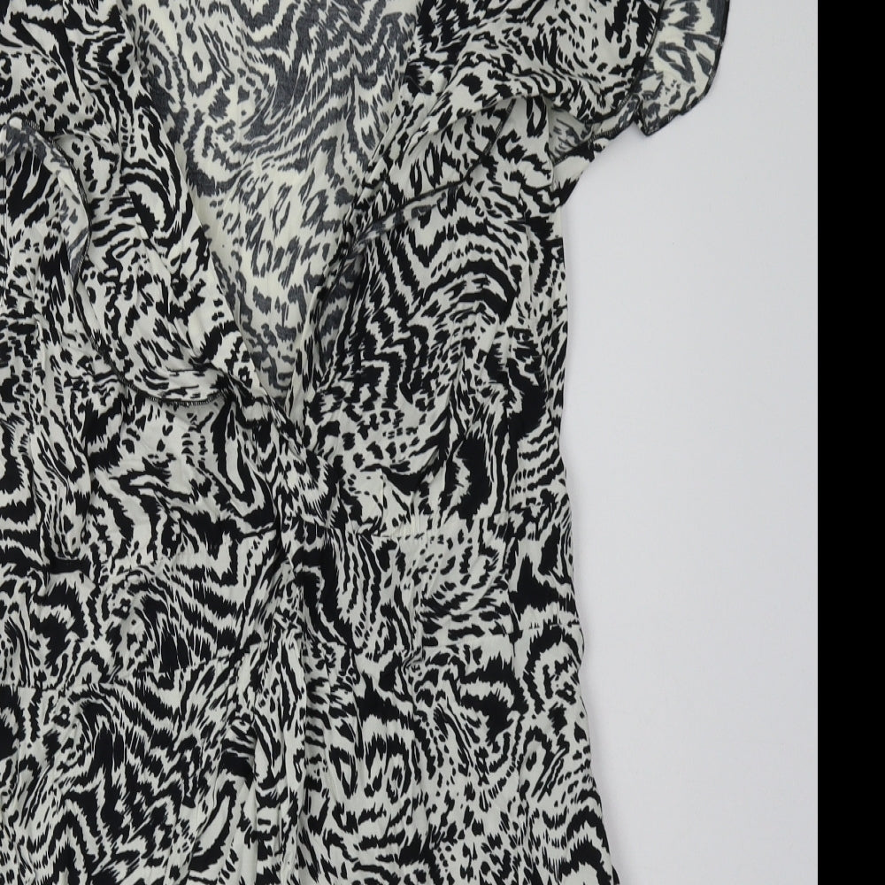 Evans Womens Beige Animal Print Viscose A-Line  Size 16  V-Neck Pullover