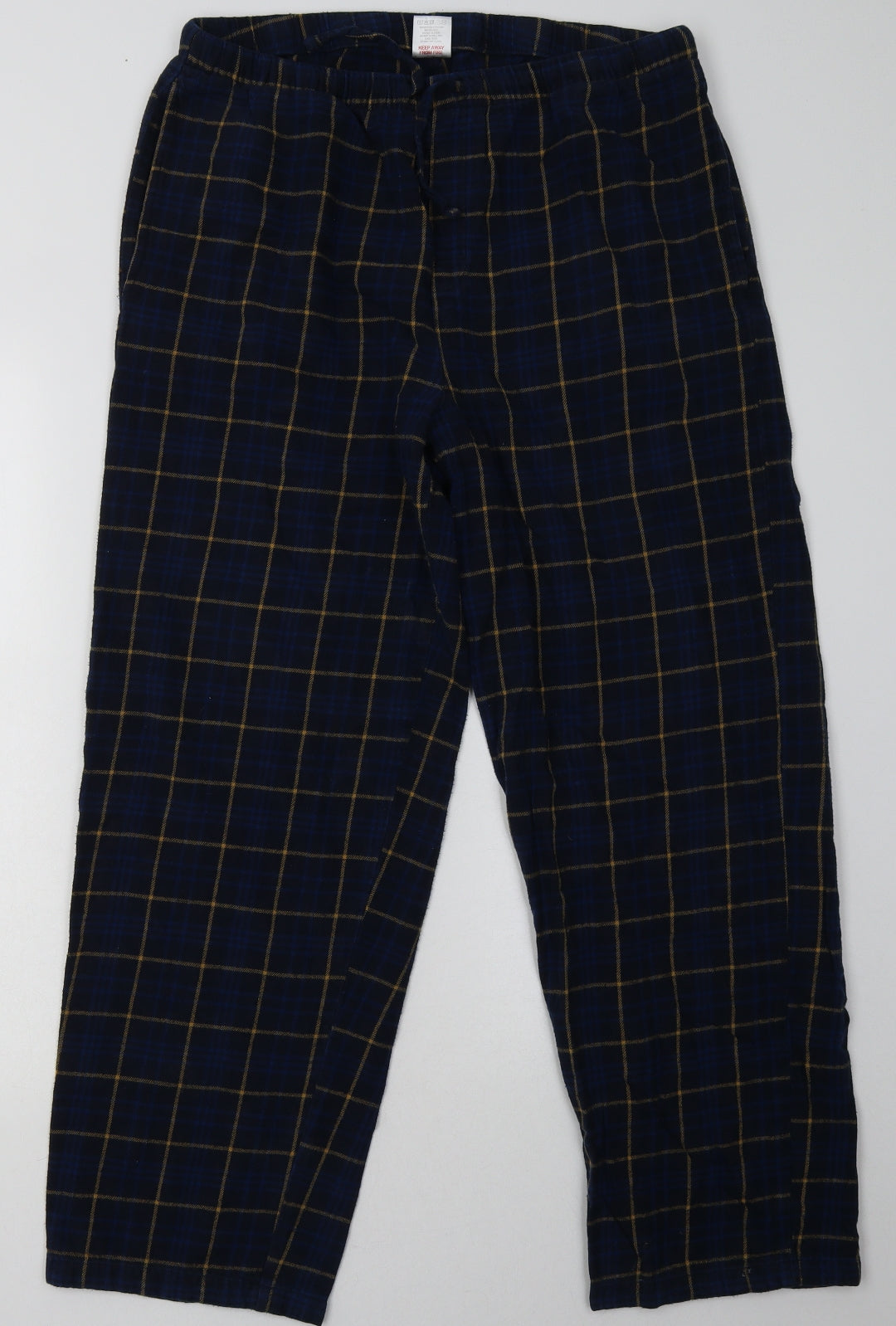 Avenue Mens Blue Check Cotton  Pyjama Pants Size L  Tie