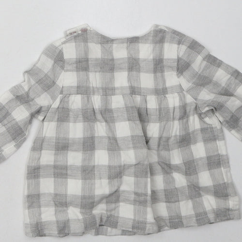 mamas & papas Girls Grey Check Cotton A-Line  Size 3-6 Months  Crew Neck Button