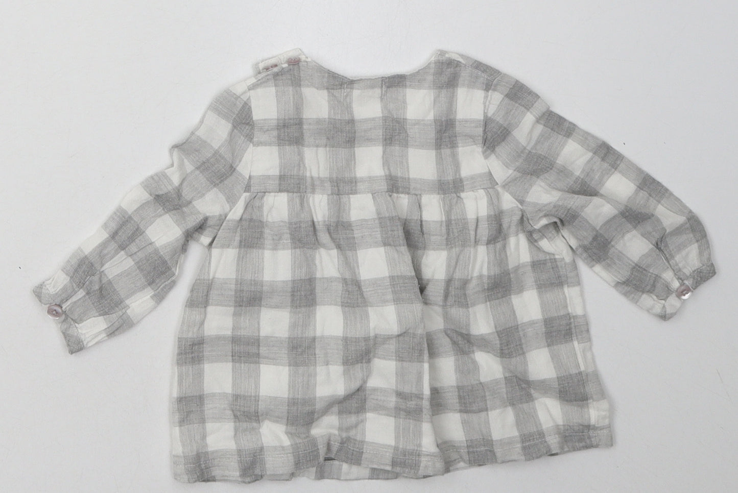 mamas & papas Girls Grey Check Cotton A-Line  Size 3-6 Months  Crew Neck Button