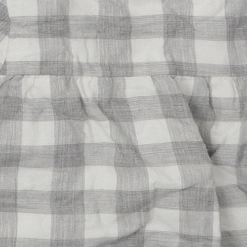 mamas & papas Girls Grey Check Cotton A-Line  Size 3-6 Months  Crew Neck Button