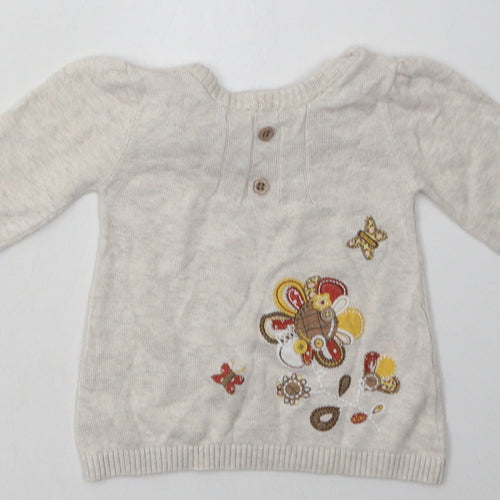 Sainsburys Girls Beige Floral Cotton Basic Casual Size 0-3 Months Crew Neck Button