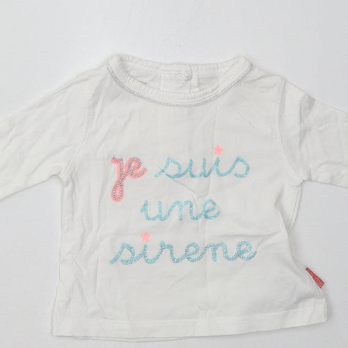 Preworn Girls White  Cotton Basic Casual Size 0-3 Months Crew Neck Buckle