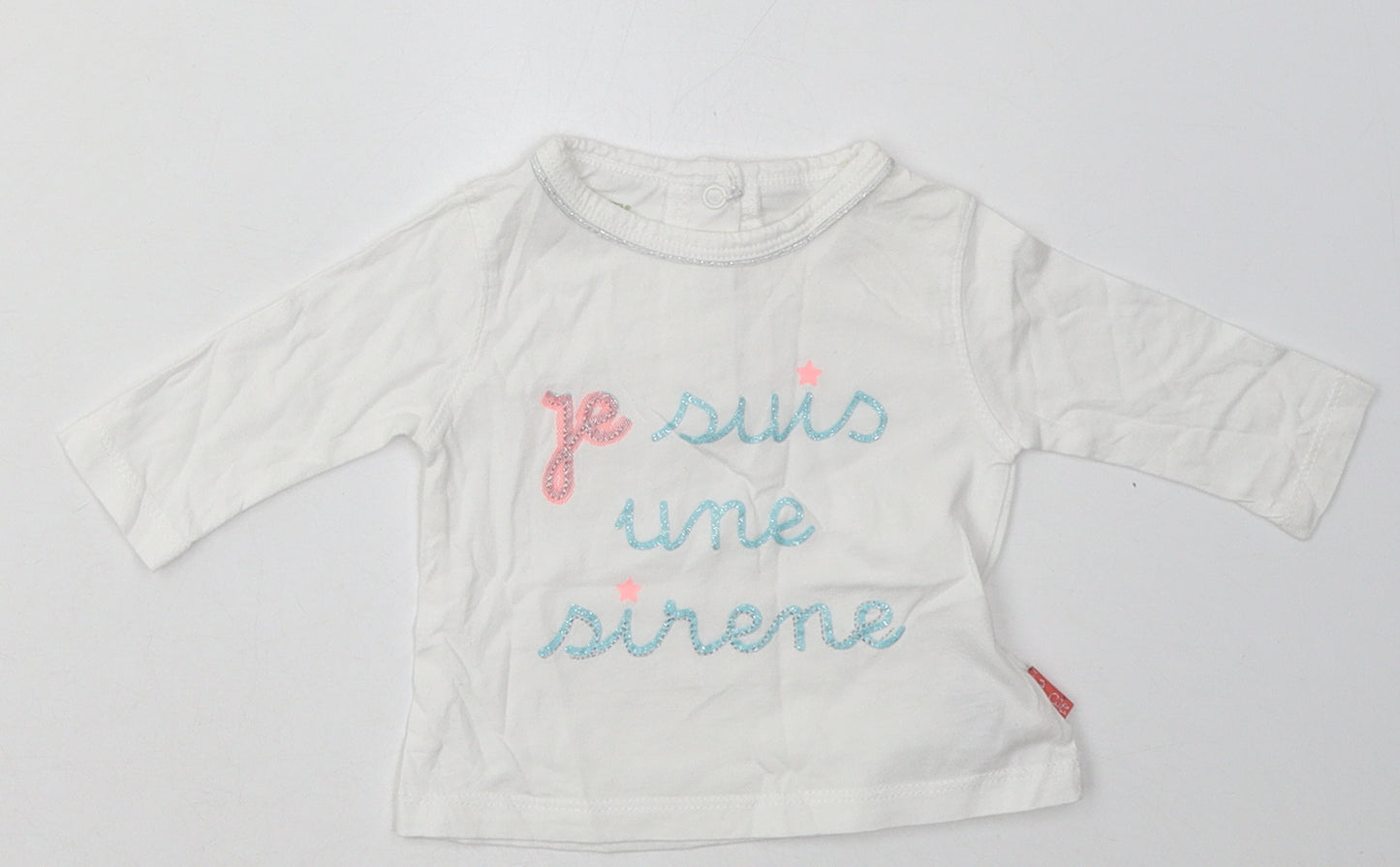 Preworn Girls White  Cotton Basic Casual Size 0-3 Months Crew Neck Buckle
