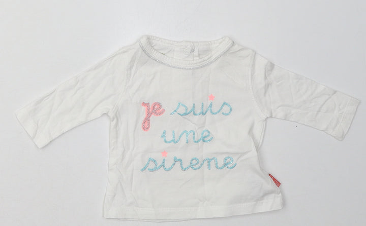 Preworn Girls White  Cotton Basic Casual Size 0-3 Months Crew Neck Buckle