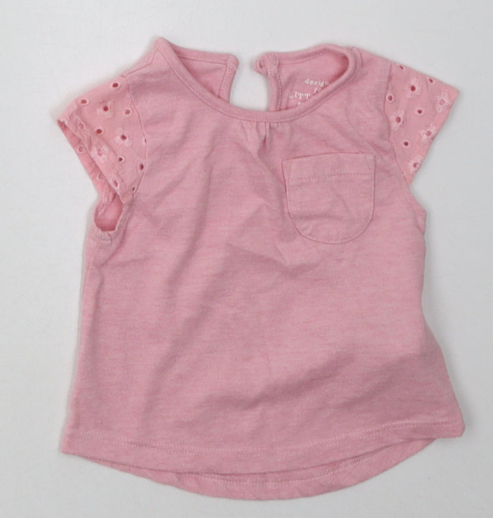 F&F Girls Pink  Cotton Basic T-Shirt Size 0-3 Months Crew Neck Button