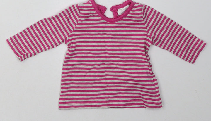 F&F Girls Purple Striped Cotton Basic Casual Size Newborn Crew Neck Button