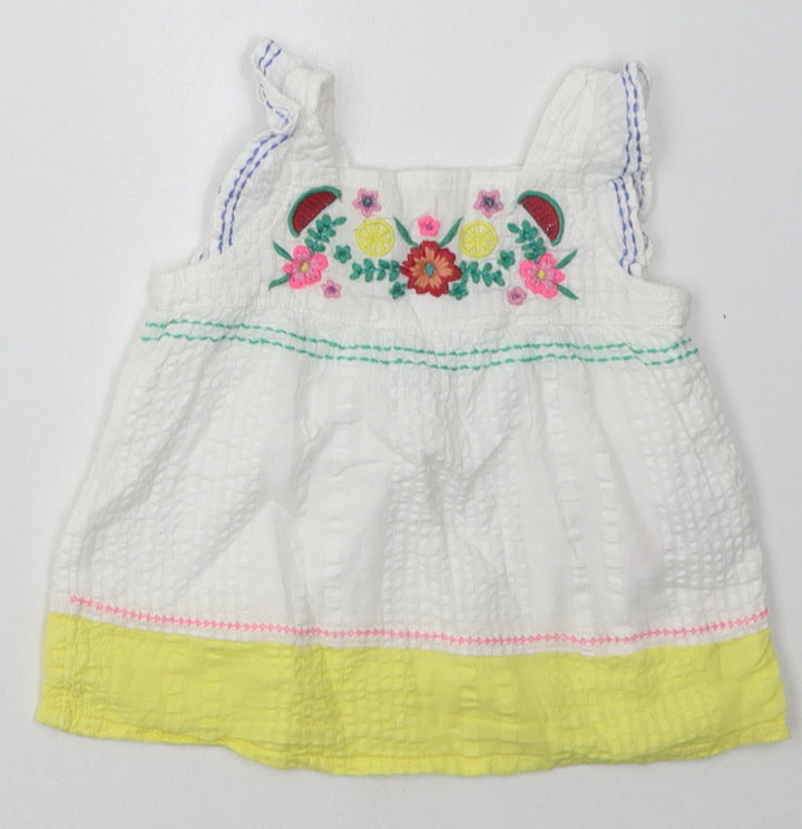 F&F Girls White Floral Cotton A-Line Size 3-6 Months Square Neck Button