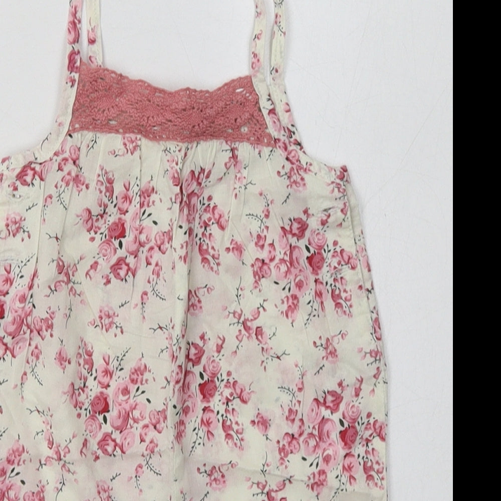 F&F Girls Beige Floral Cotton Dungaree One-Piece Size 0-3 Months  Buckle