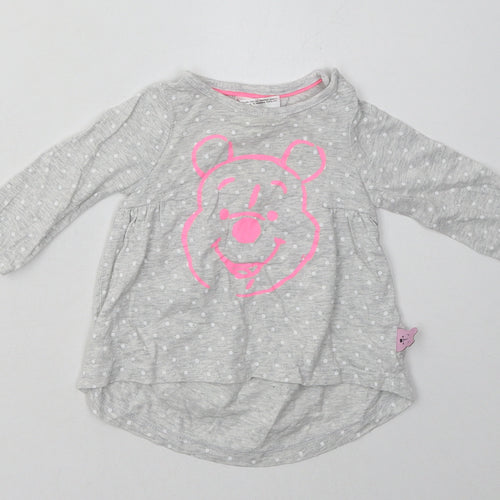 Disney Girls Grey Polka Dot Cotton A-Line  Size 3-6 Months  Crew Neck Pullover - Winnie The Pooh
