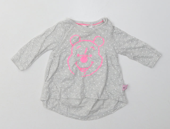 Disney Girls Grey Polka Dot Cotton A-Line Size 3-6 Months Crew Neck Pullover - Winnie The Pooh