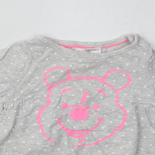 Disney Girls Grey Polka Dot Cotton A-Line  Size 3-6 Months  Crew Neck Pullover - Winnie The Pooh