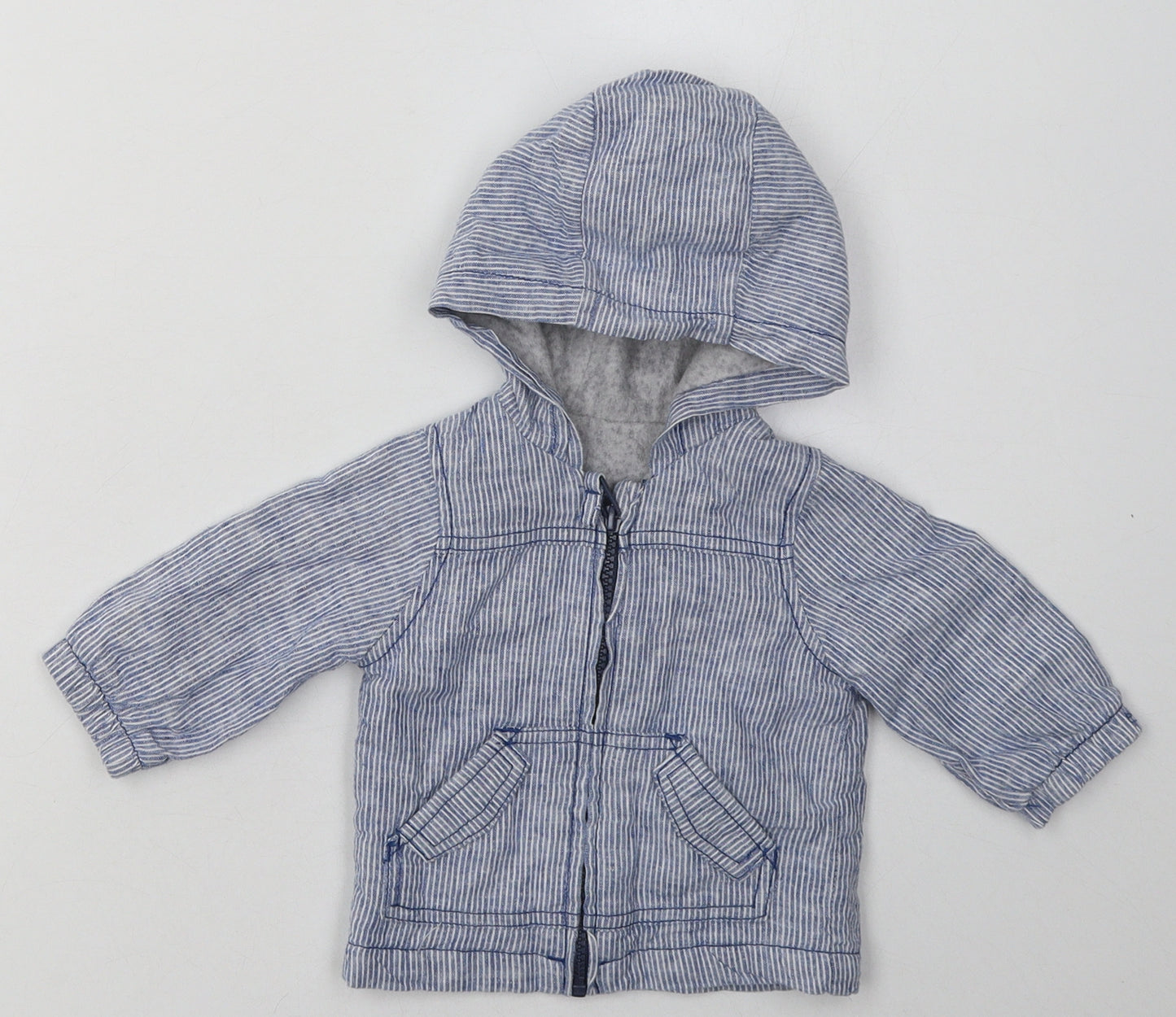 George Boys Blue Striped  Basic Jacket Jacket Size 0-3 Months   Zip