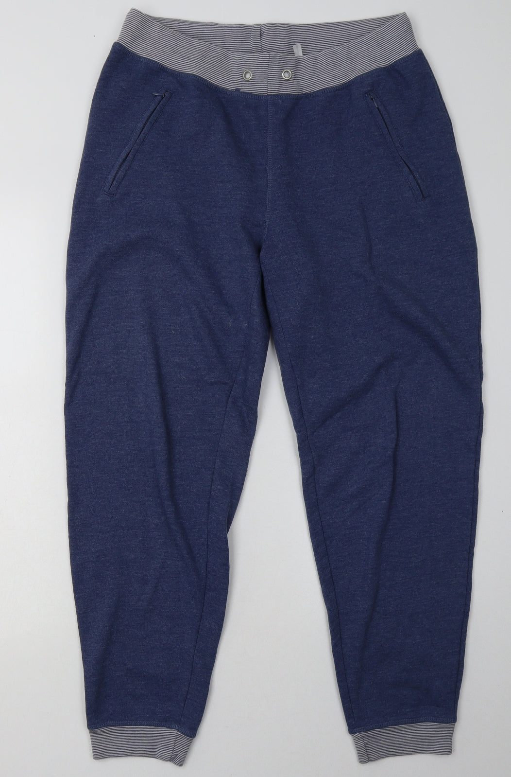 label be Womens Blue Striped Cotton Jogger Trousers Size 14 L30 in Regular